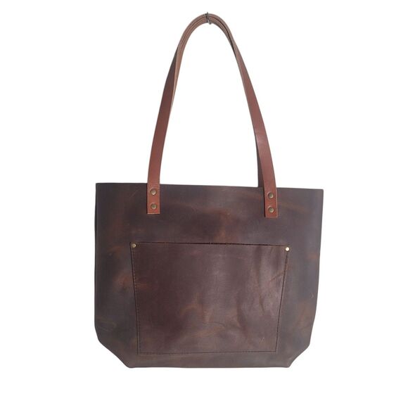 Portland Leather Classic Tote Bag Dark Brown Shoulder Purse Large Career Casual - Picture 1 of 12